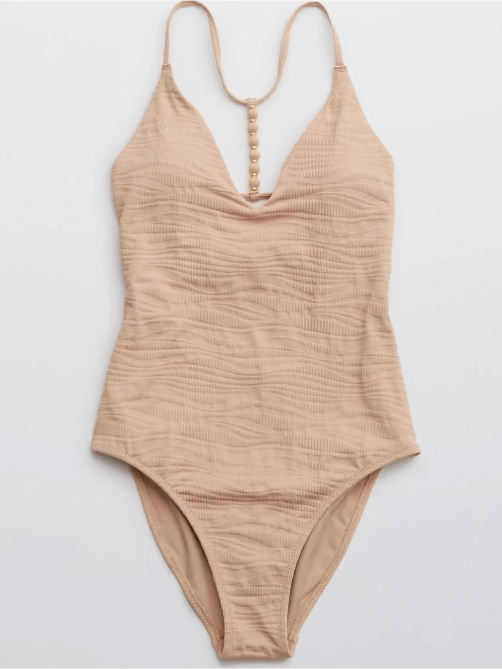Aerie Jacquard One Piece Swimsuit with V-Neck Drop Neck s small long sl